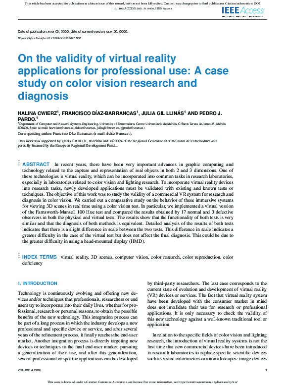 (PDF) On the validity of virtual reality applications for professional ...