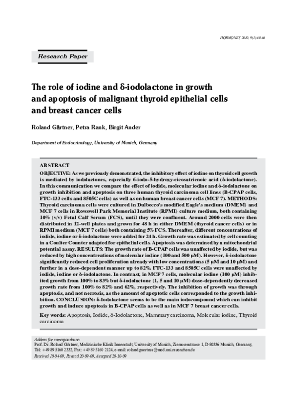 (PDF) The role of iodine and deltaiodolactone in growth and apoptosis