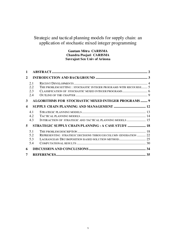 (PDF) Strategic and Tactical Planning Models for Supply Chain: An ...