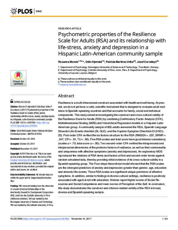 (PDF) Psychometric properties of the Resilience Scale for Adults (RSA ...