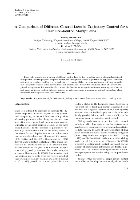 (PDF) A Comparison of Different Control Laws in Trajectory Control for ...