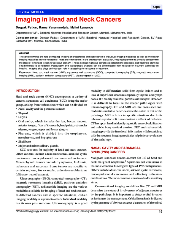 (PDF) Imaging in Head and Neck Cancers