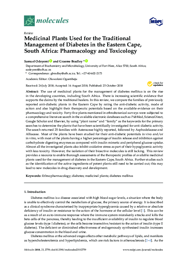 (PDF) Medicinal Plants Used for the Traditional Management of Diabetes ...
