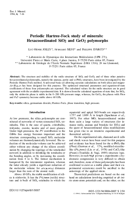(PDF) Periodic Hartree-Fock study of minerals: Hexacoordinated SiO2 and ...