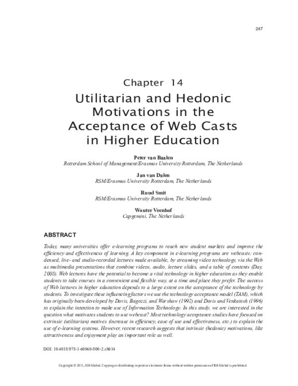 (PDF) Utilitarian and Hedonic Motivations in the Acceptance of Web ...