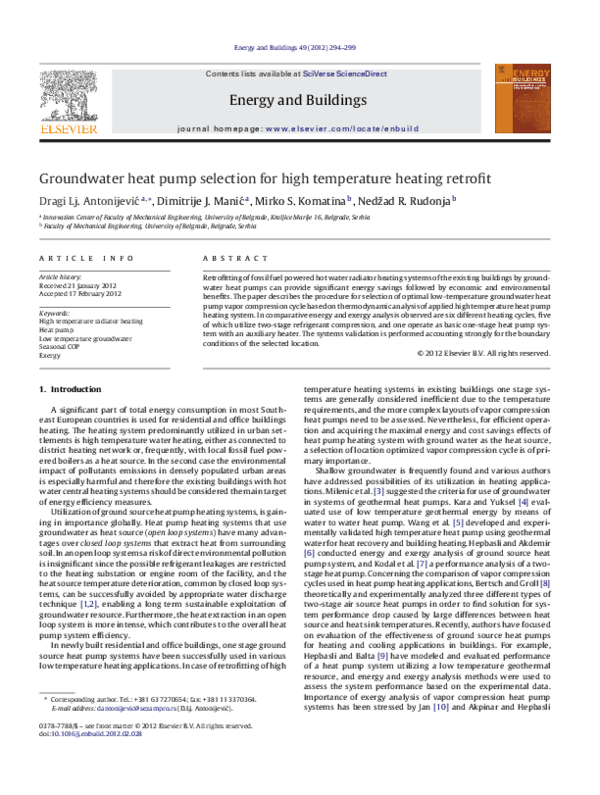 (PDF) Groundwater heat pump selection for high temperature heating retrofit