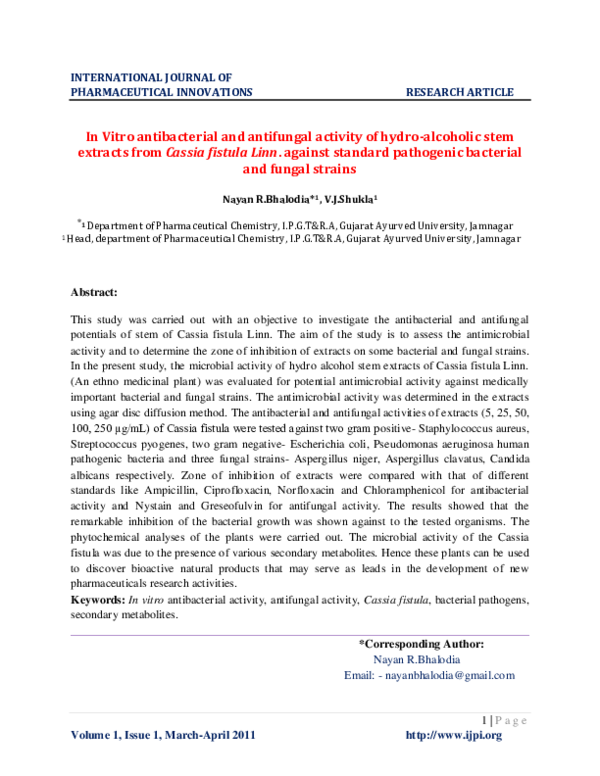 (PDF) In vitro antibacterial and antifungal activities of Cassia ...
