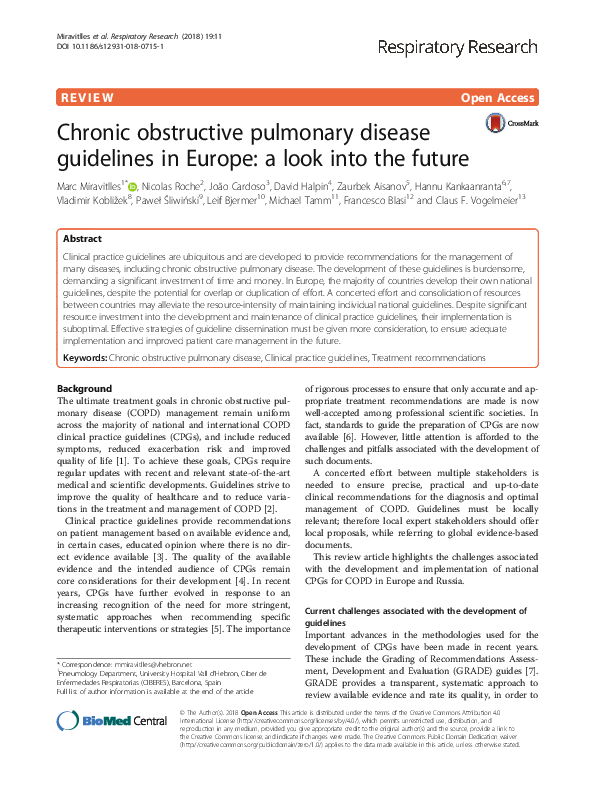 (PDF) Chronic obstructive pulmonary disease guidelines in Europe: a ...