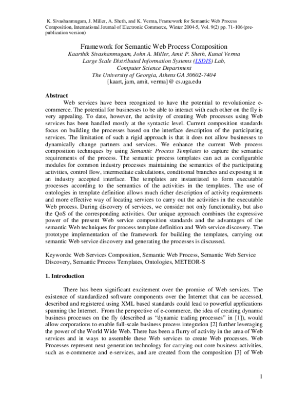 (PDF) Framework for semantic web process composition