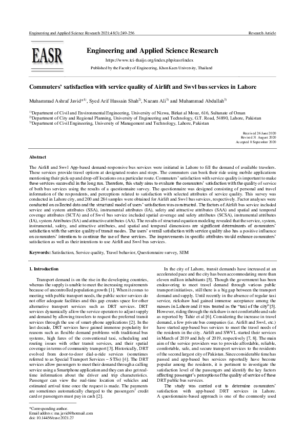 (PDF) Commuters' satisfaction with service quality of Airlift and Swvl