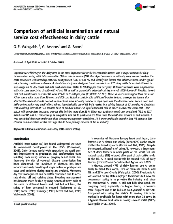 (PDF) Comparison of artificial insemination and natural service cost ...