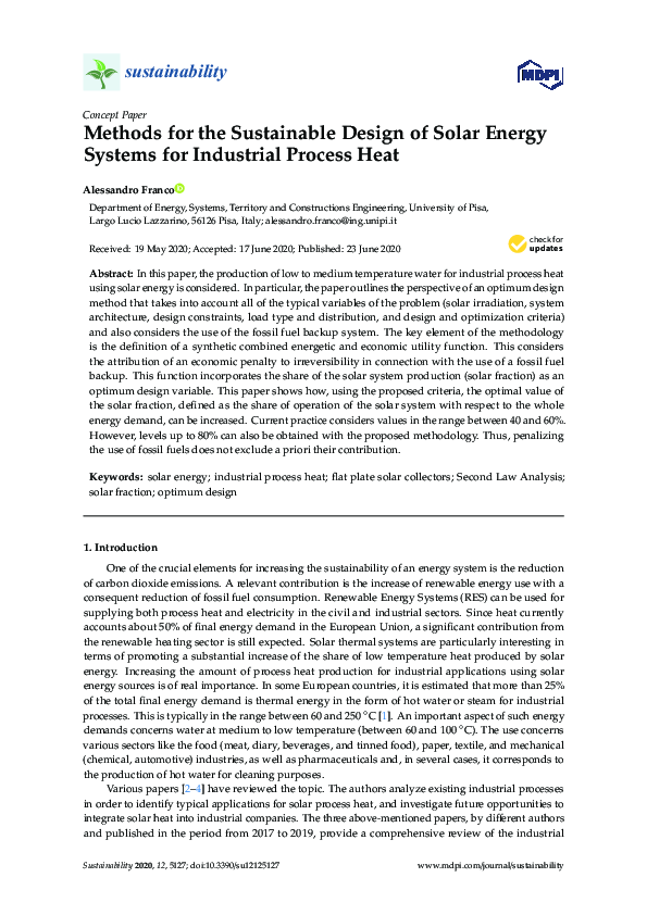 (PDF) Methods for the Sustainable Design of Solar Energy Systems for ...