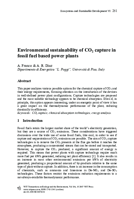 (PDF) Environmental sustainability of CO2 capture in fossil fuel based ...