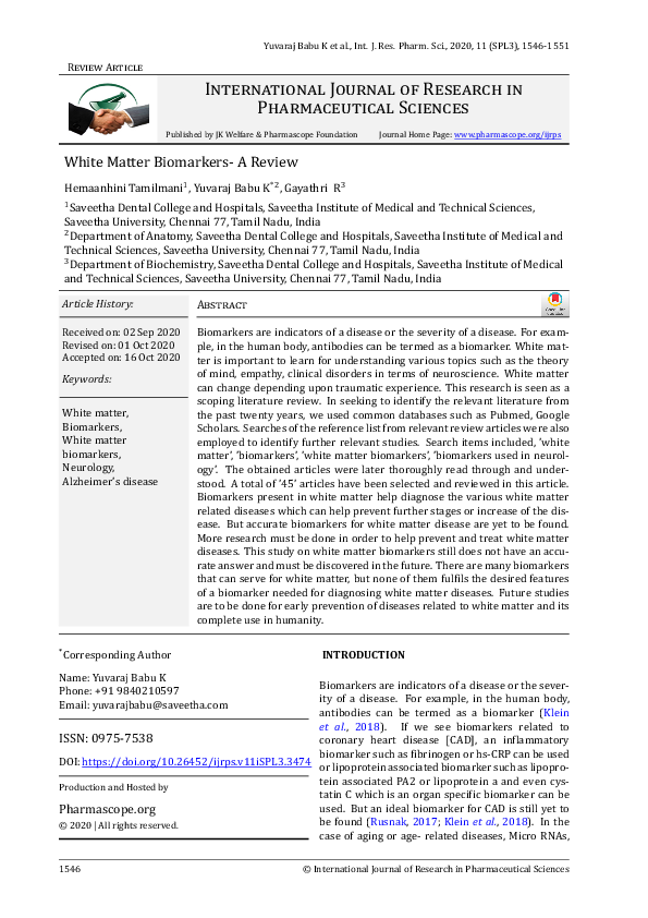 (PDF) White Matter Biomarkers- A Review