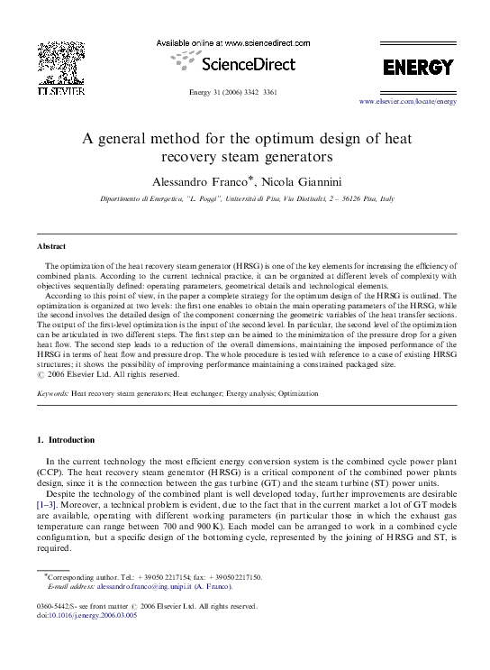(PDF) A general method for the optimum design of heat recovery steam
