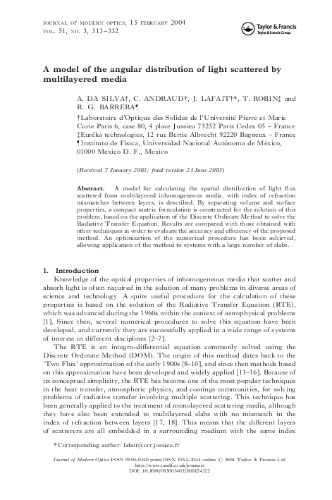 (PDF) A model of the angular distribution of light scattered by ...