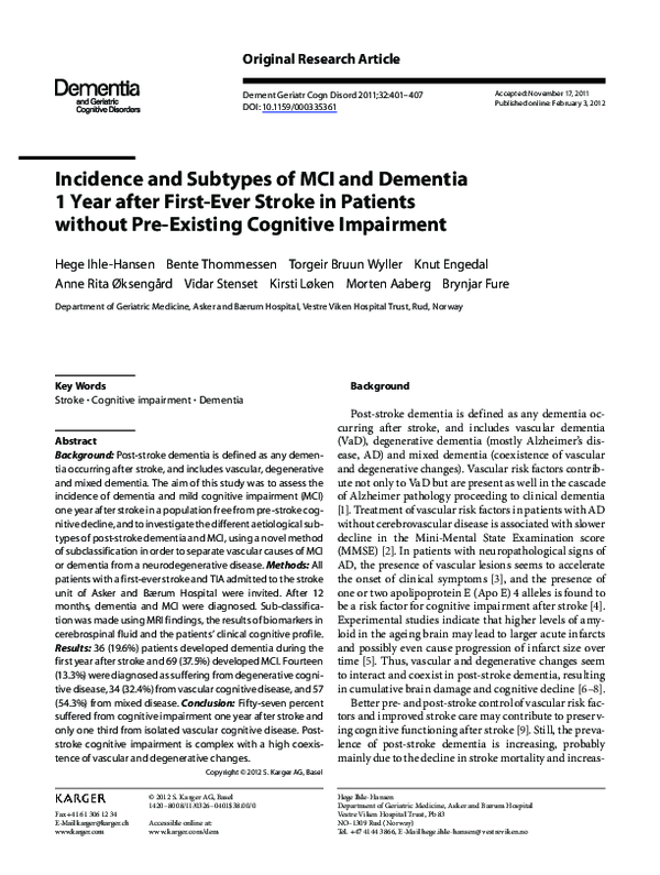 (PDF) Incidence and Subtypes of MCI and Dementia 1 Year after First ...