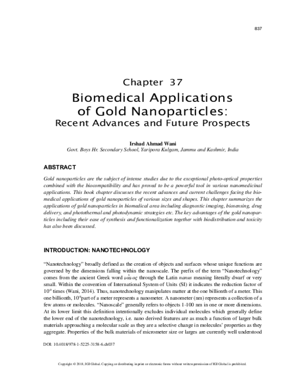 (PDF) Biomedical Applications of Gold Nanoparticles