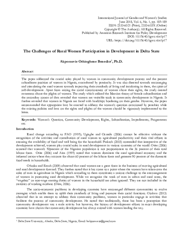 (PDF) The Challenges of Rural Women Participation in Development in ...