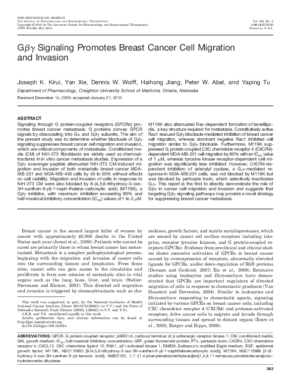 (PDF) G Signaling Promotes Breast Cancer Cell Migration and Invasion