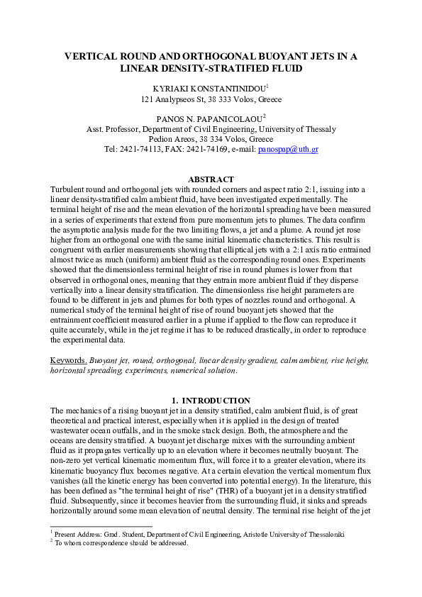 (PDF) Vertical round and orthogonal buoyant jets in a linear density ...