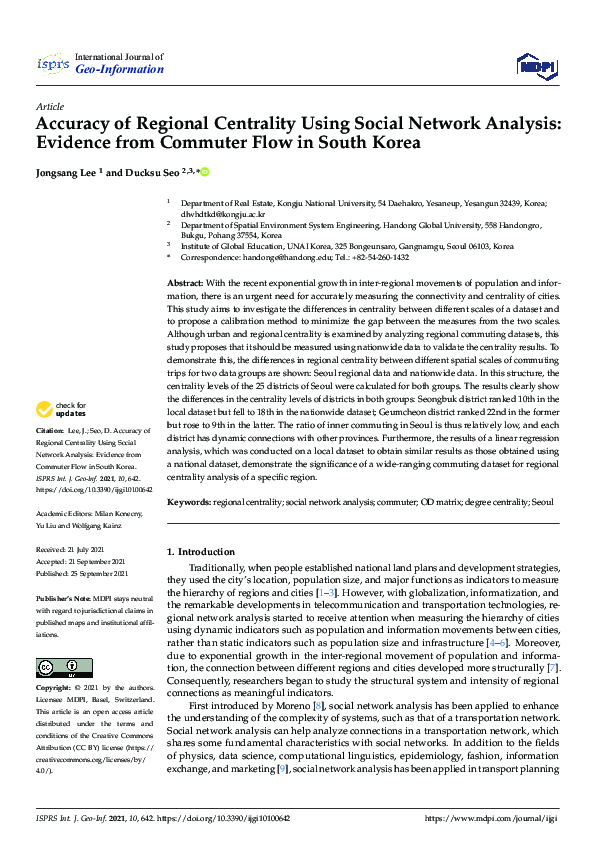 (PDF) Accuracy of Regional Centrality Using Social Network Analysis ...