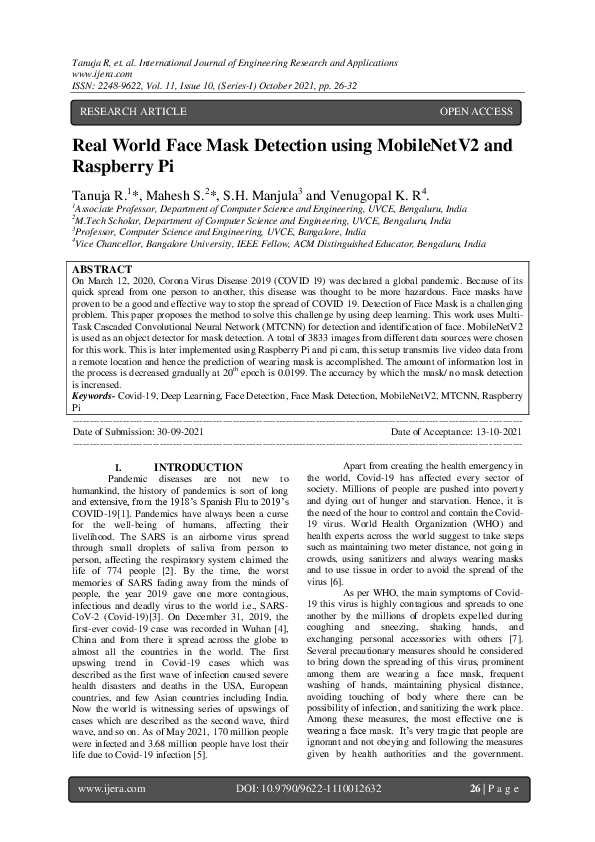 (PDF) Real World Face Mask Detection using and Raspberry Pi