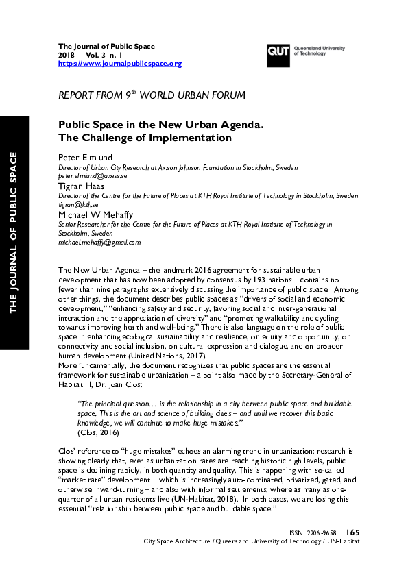 (PDF) Public Space in the New Urban Agenda. The Challenge of Implementation