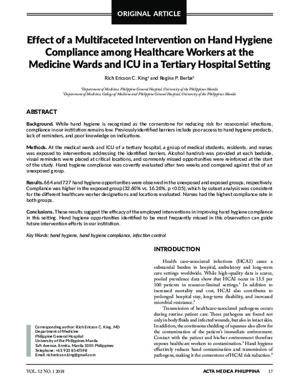 (PDF) Effect of a Multifaceted Intervention on Hand Hygiene compliance ...
