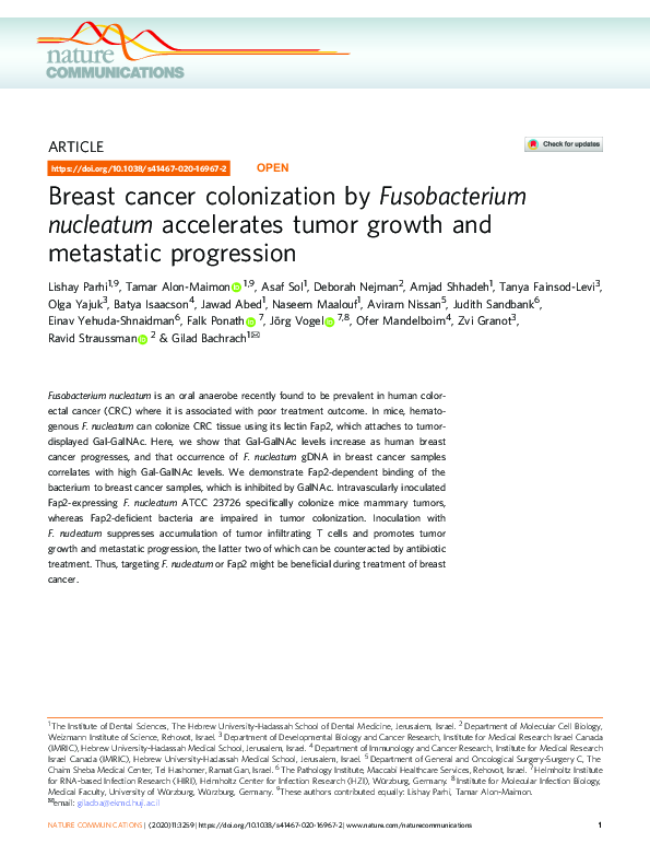 (PDF) Breast cancer colonization by Fusobacterium nucleatum accelerates ...