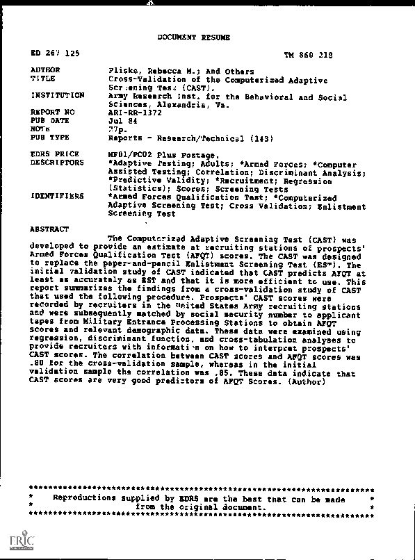 (PDF) Cross-validation of the Computerized Adaptive Screening Test (CAST)