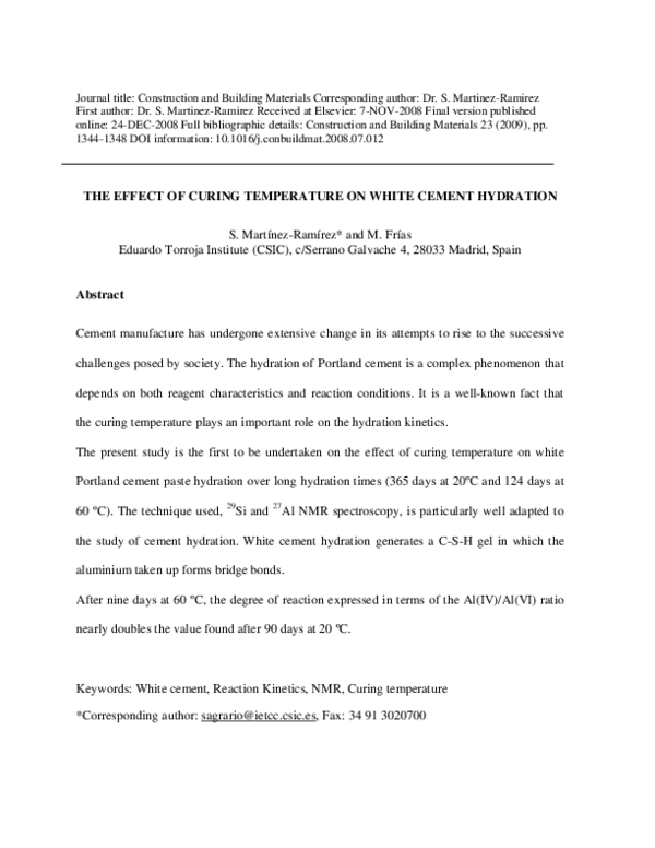 (PDF) The effect of curing temperature on white cement hydration