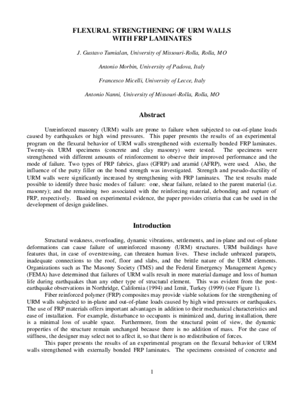 (PDF) Flexural strengthening of URM walls with FRP laminates