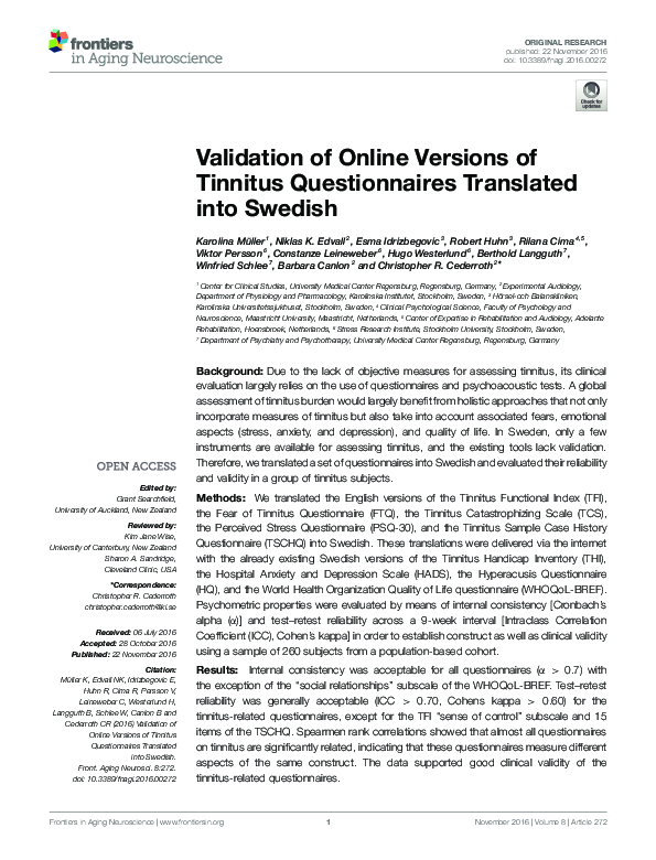 (PDF) Validation of Online Versions of Tinnitus Questionnaires ...
