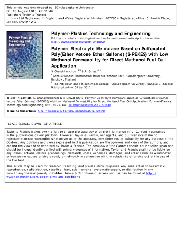 (PDF) Polymer Electrolyte Membrane Based on Sulfonated Poly(Ether ...