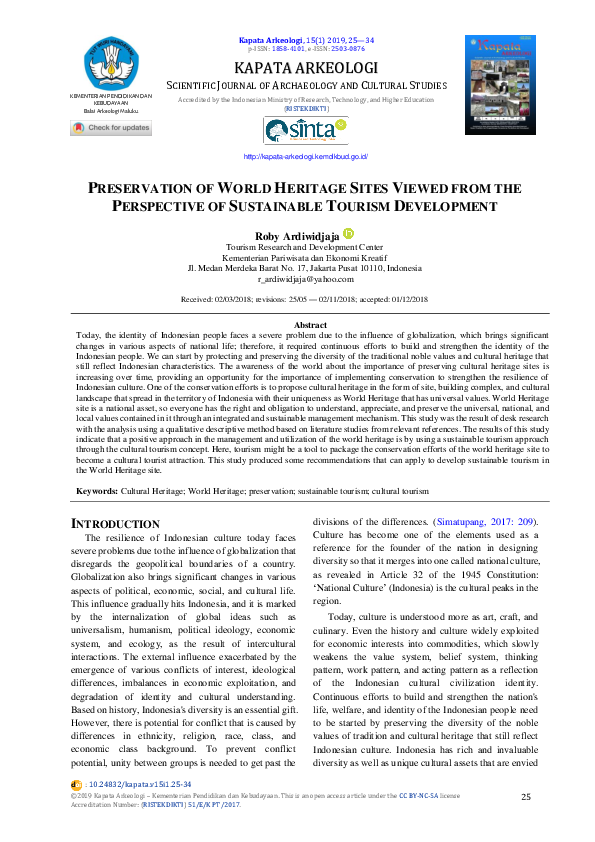 (PDF) Preservation of World Heritage Sites Viewed from the Perspective ...