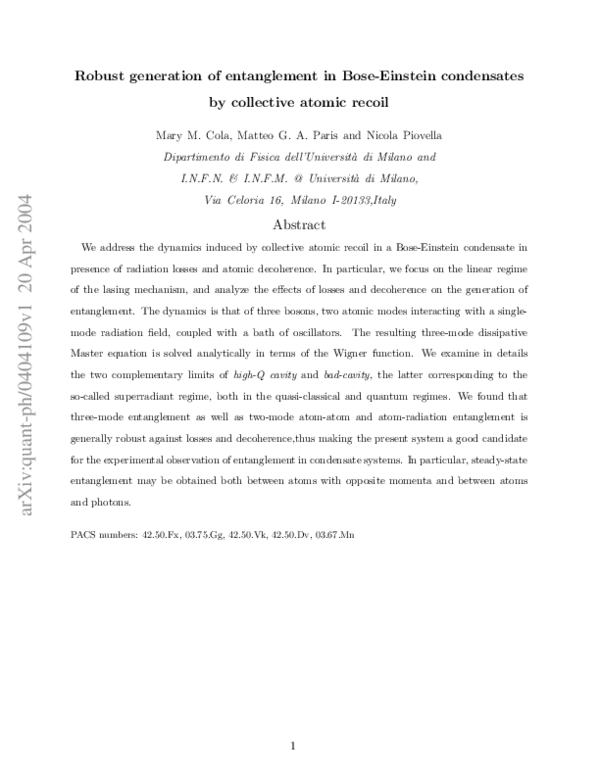 (PDF) Robust generation of entanglement in Bose-Einstein condensates by ...