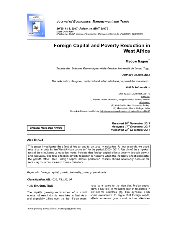 (PDF) Foreign Capital and Poverty Reduction in West Africa