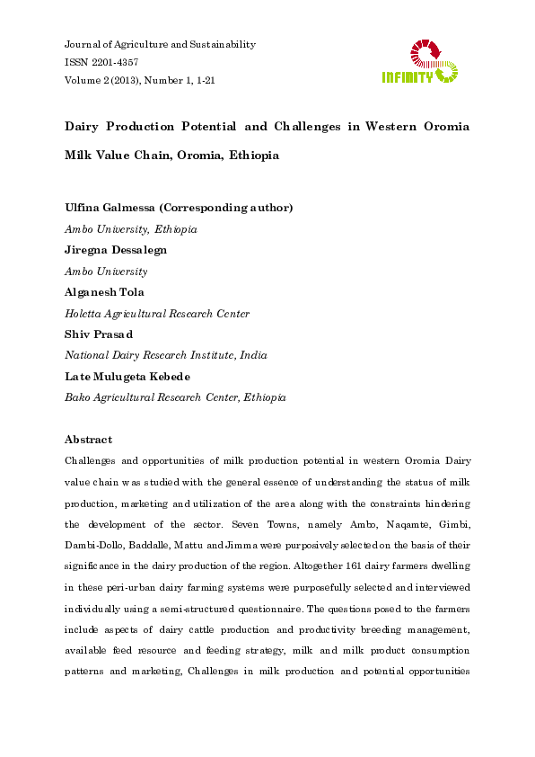 (PDF) Dairy Production Potential and Challenges in Western Oromia Milk ...