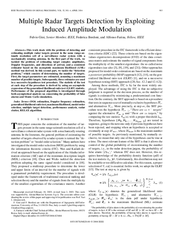 (PDF) Multiple Radar Targets Detection by Exploiting Induced Amplitude ...
