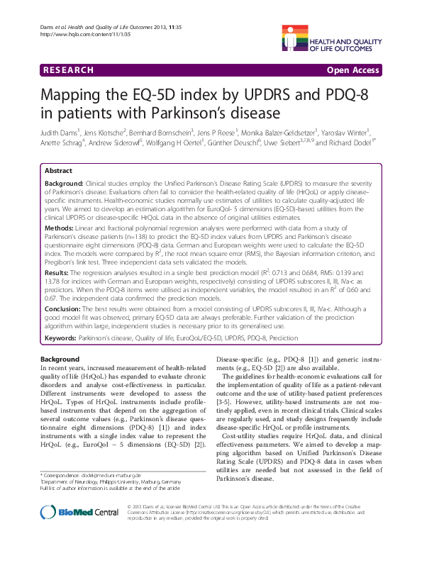 (PDF) Mapping the EQ-5D index by UPDRS and PDQ-8 in patients with ...