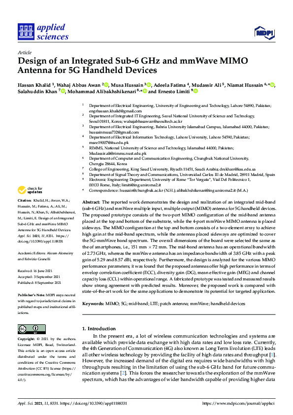 (PDF) Design of an Integrated Sub-6 GHz and mmWave MIMO Antenna for 5G ...