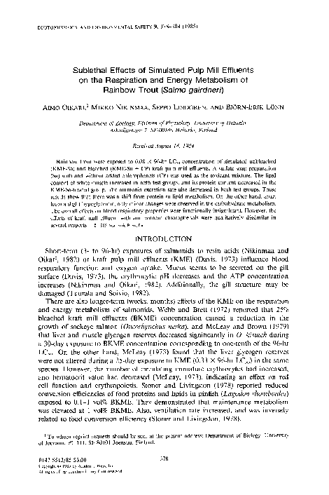 (PDF) Sublethal effects of simulated pulp mill effluents on the ...