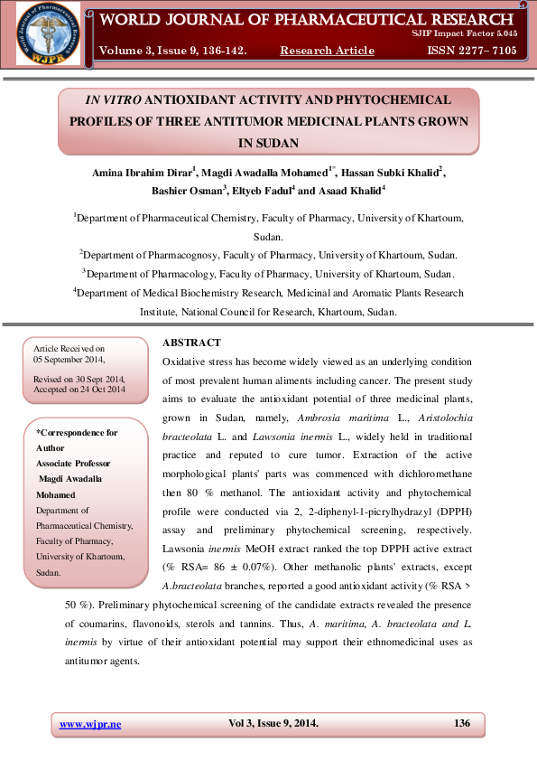 (PDF) In-vitro antioxidant activity and phytochemical analysis in ...
