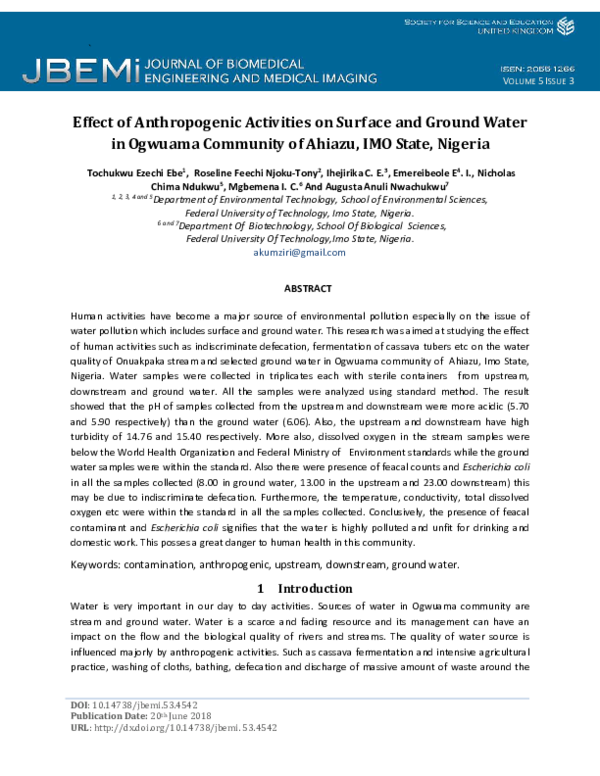 (PDF) Effect of Anthropogenic Activities on Surface and Ground Water in ...