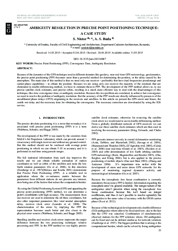 (PDF) Ambiguity resolution in precise point positioning with hourly ...