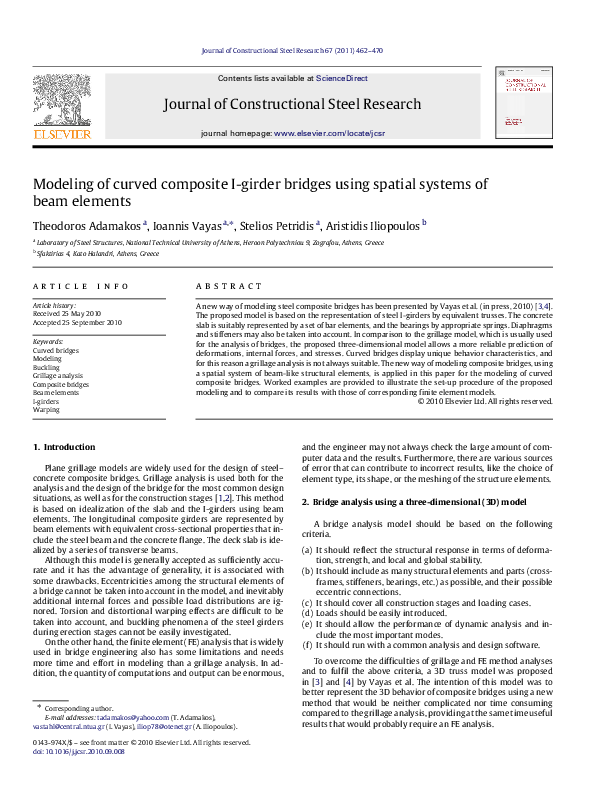 (PDF) Modeling of curved composite I-girder bridges using spatial ...