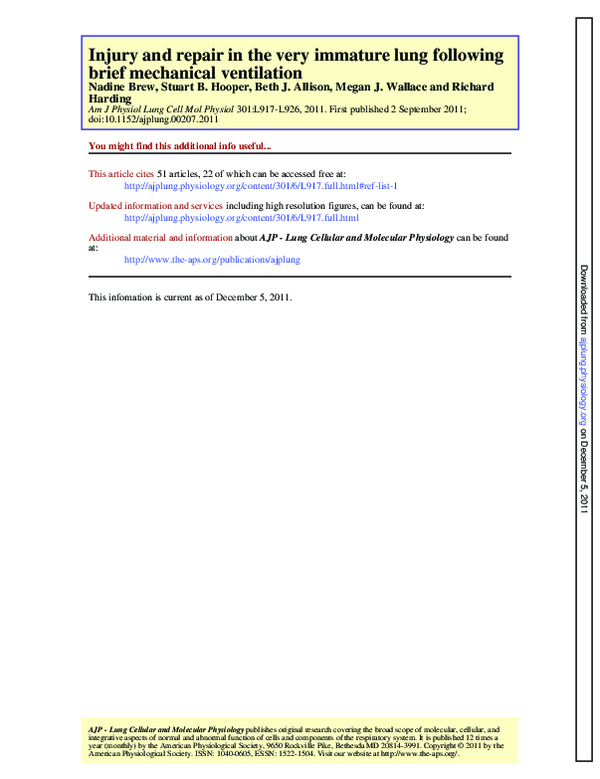 (PDF) Mechanical Ventilation Injury and Repair in Extremely and Very ...