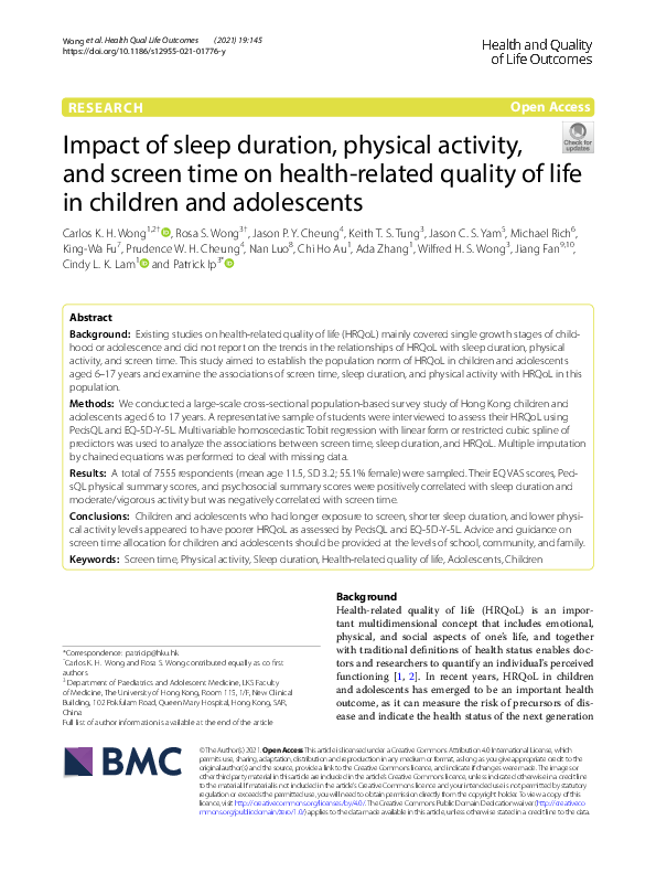(PDF) Impact of sleep duration, physical activity, and screen time on ...