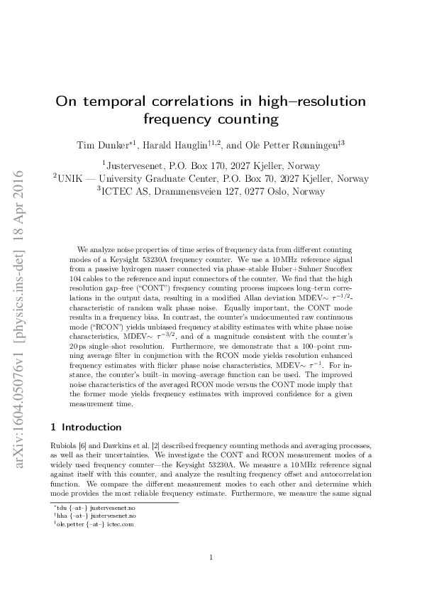 (PDF) On temporal correlations in high-resolution frequency counting